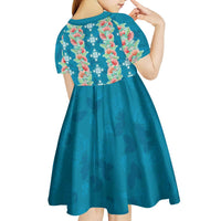 Hawaii Ohia Lehua Kid Short Sleeve Dress Tropical Vibes Teal LT05 - Polynesian Pride