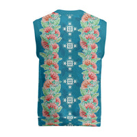 Hawaii Ohia Lehua Christmas Knitted V-Neck Vest Tropical Vibes Teal LT05 - Polynesian Pride