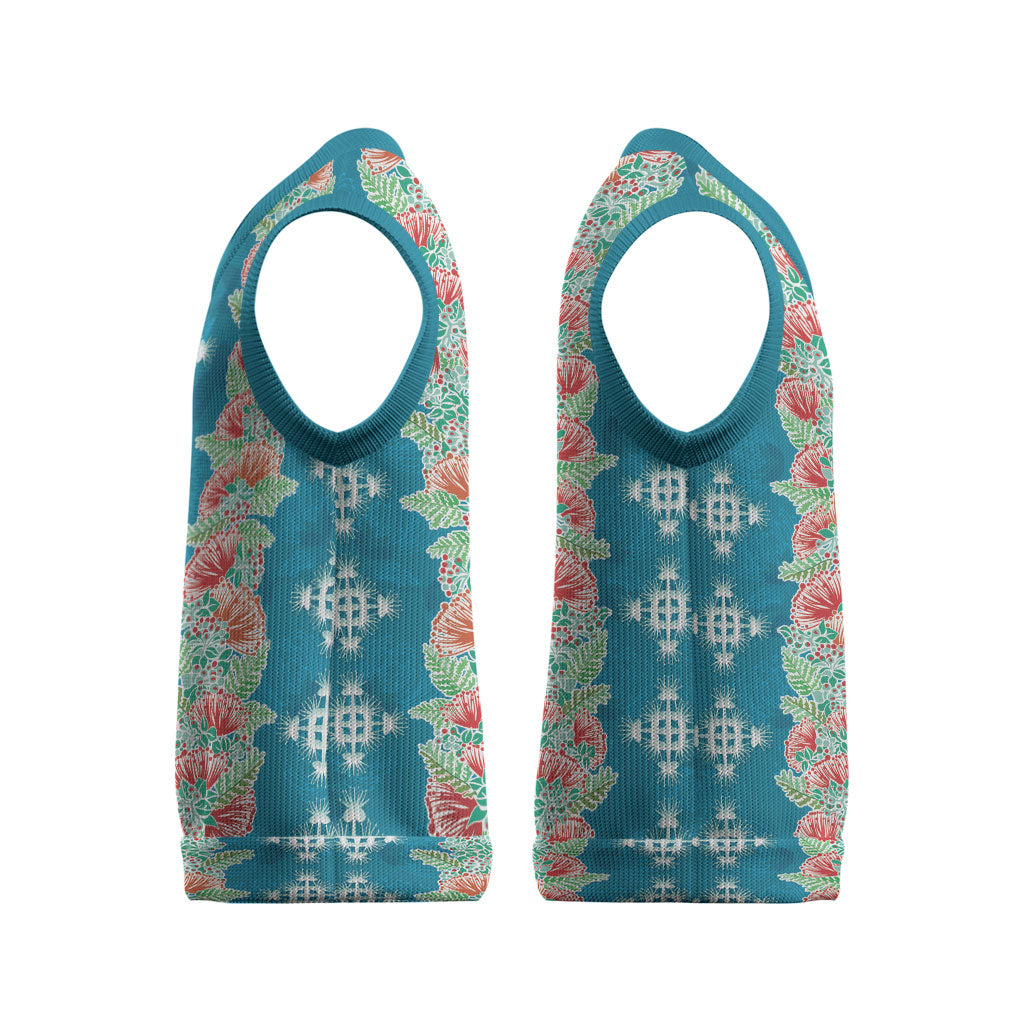 Hawaii Ohia Lehua Christmas Knitted V-Neck Vest Tropical Vibes Teal LT05 - Polynesian Pride