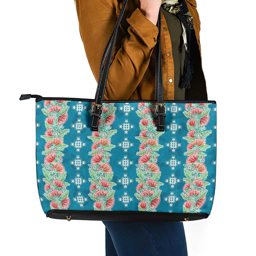 Hawaii Ohia Lehua Leather Tote Bag Tropical Vibes Teal