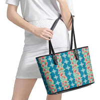 Hawaii Ohia Lehua Leather Tote Bag Tropical Vibes Teal