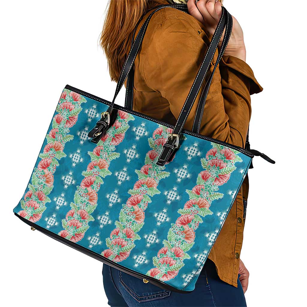 Hawaii Ohia Lehua Leather Tote Bag Tropical Vibes Teal
