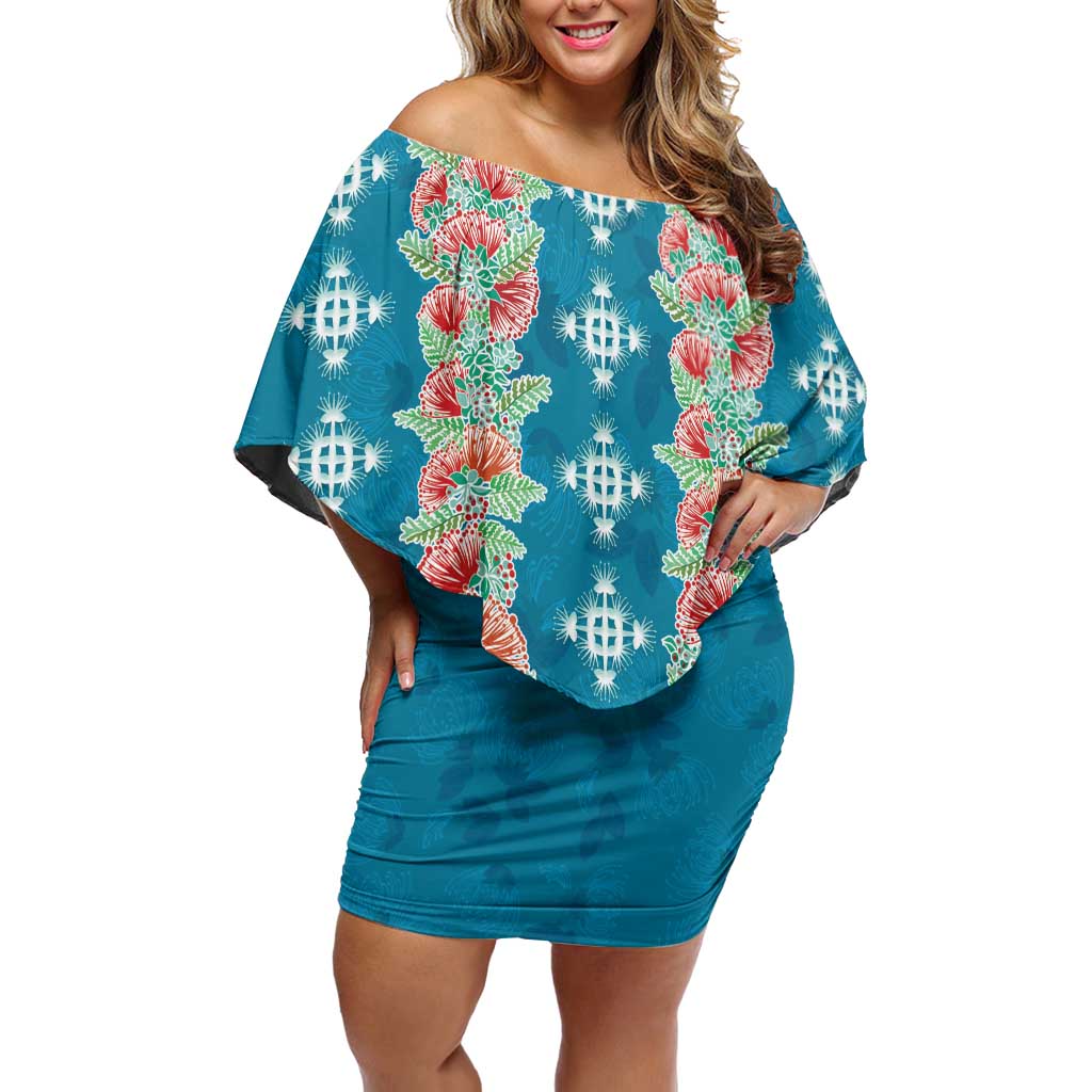 Hawaii Ohia Lehua Off Shoulder Short Dress Tropical Vibes Teal