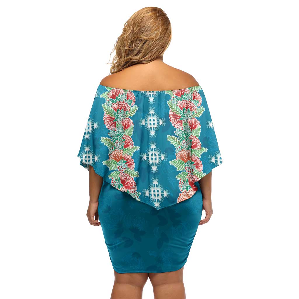 Hawaii Ohia Lehua Off Shoulder Short Dress Tropical Vibes Teal LT05 - Polynesian Pride