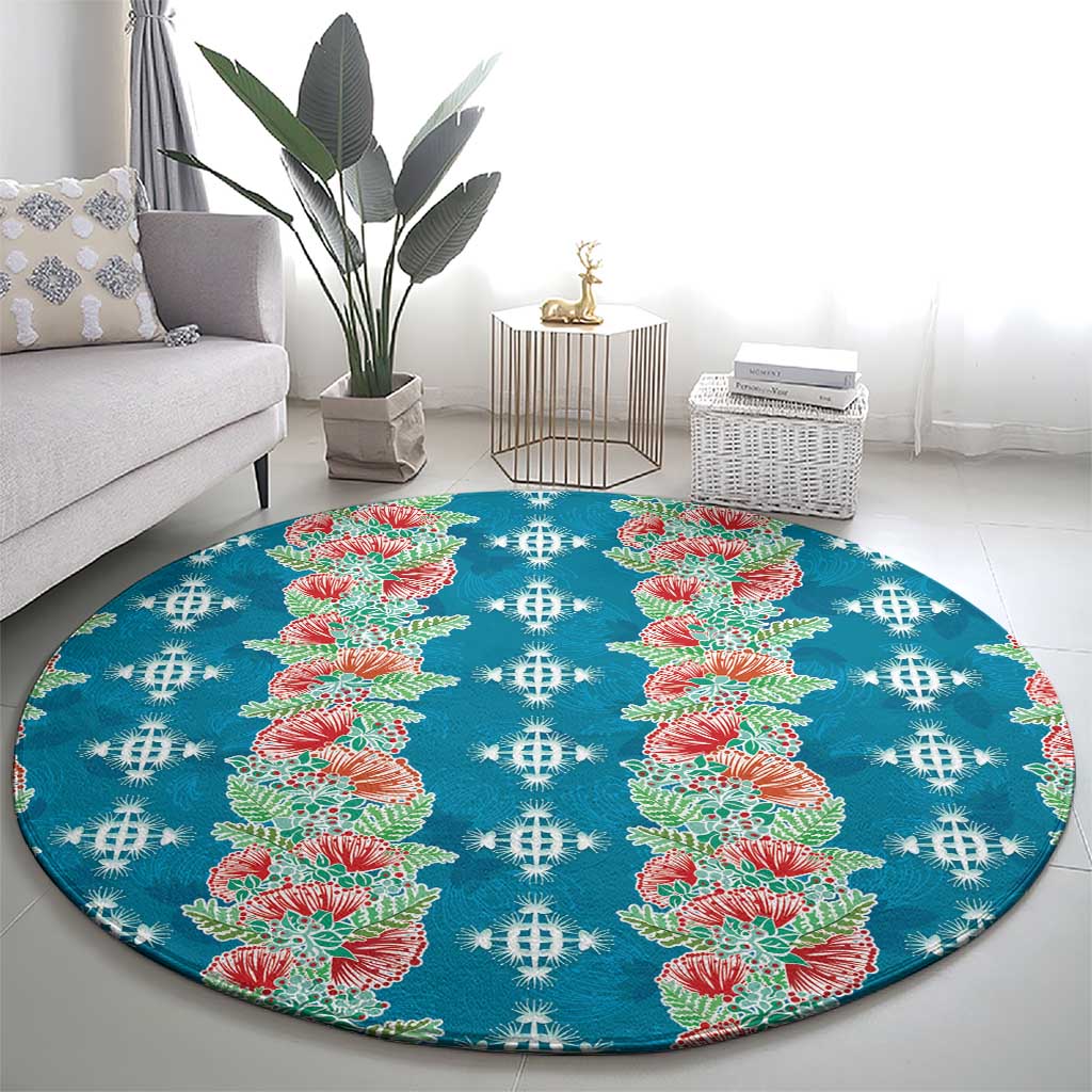 Hawaii Ohia Lehua Round Carpet Tropical Vibes Teal LT05 - Polynesian Pride