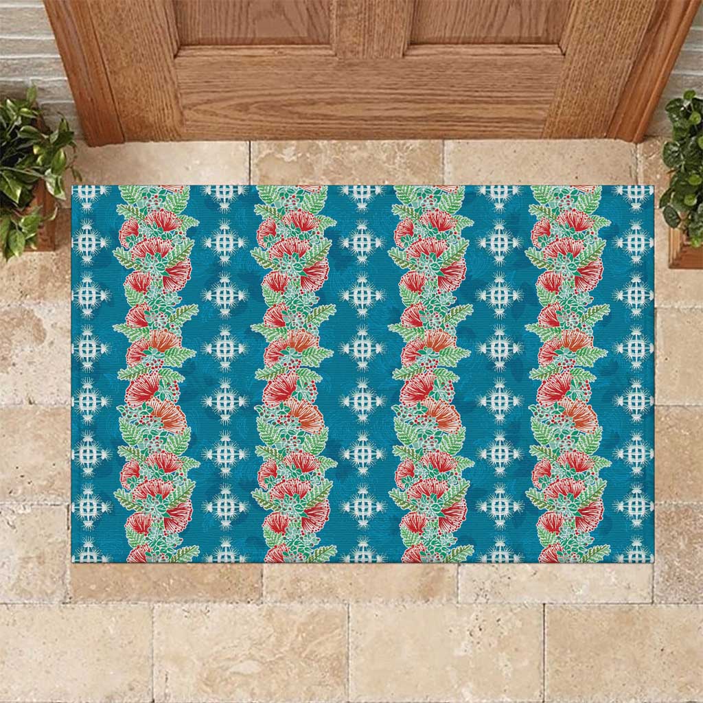 Hawaii Ohia Lehua Rubber Doormat Tropical Vibes Teal
