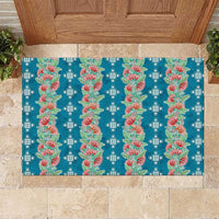 Hawaii Ohia Lehua Rubber Doormat Tropical Vibes Teal