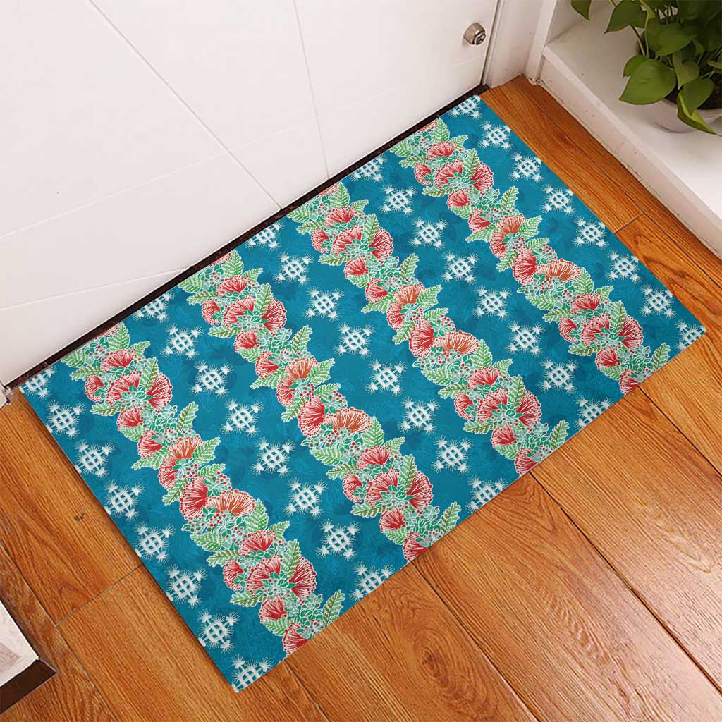 Hawaii Ohia Lehua Rubber Doormat Tropical Vibes Teal