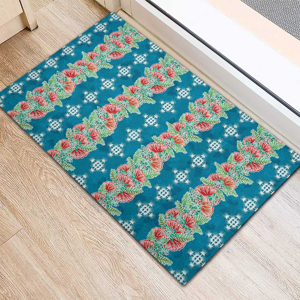 Hawaii Ohia Lehua Rubber Doormat Tropical Vibes Teal