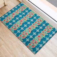 Hawaii Ohia Lehua Rubber Doormat Tropical Vibes Teal