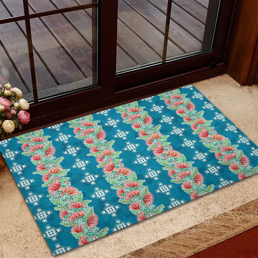 Hawaii Ohia Lehua Rubber Doormat Tropical Vibes Teal
