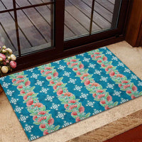 Hawaii Ohia Lehua Rubber Doormat Tropical Vibes Teal