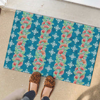 Hawaii Ohia Lehua Rubber Doormat Tropical Vibes Teal