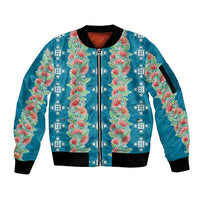 Hawaii Ohia Lehua Sleeve Zip Bomber Jacket Tropical Vibes Teal