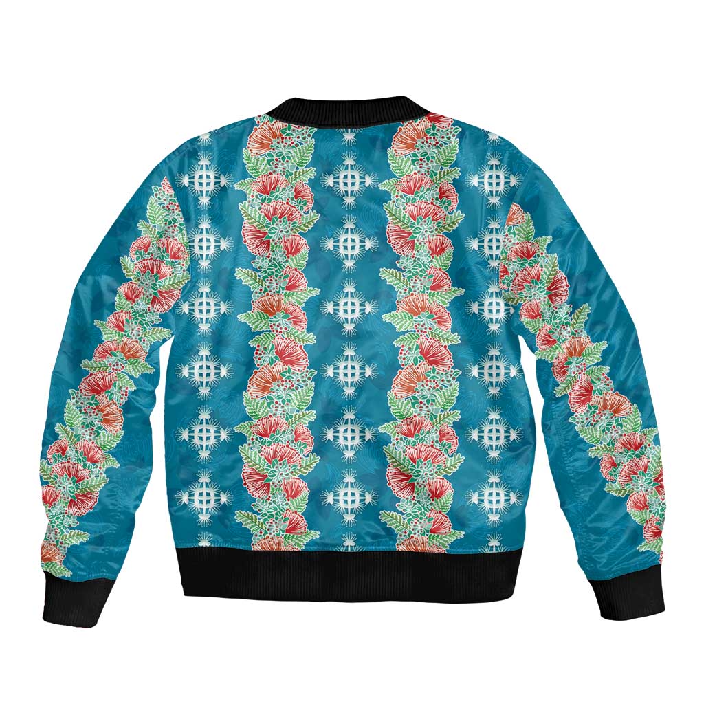 Hawaii Ohia Lehua Sleeve Zip Bomber Jacket Tropical Vibes Teal