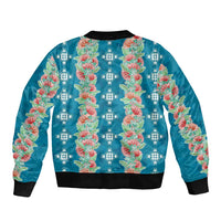 Hawaii Ohia Lehua Sleeve Zip Bomber Jacket Tropical Vibes Teal