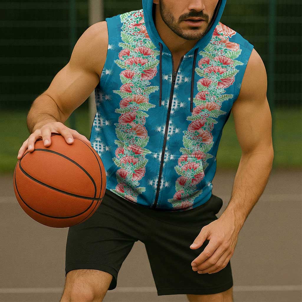 Hawaii Ohia Lehua Sleeveless Zip Hoodie Tropical Vibes Teal