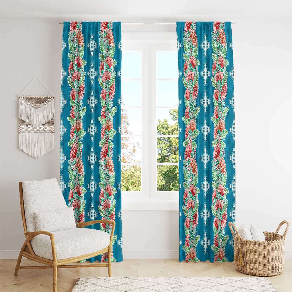 Hawaii Ohia Lehua Window Curtain Tropical Vibes Teal LT05 - Polynesian Pride