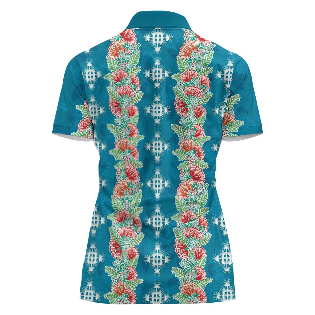 Hawaii Ohia Lehua Women Polo Shirt Tropical Vibes Teal