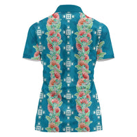 Hawaii Ohia Lehua Women Polo Shirt Tropical Vibes Teal