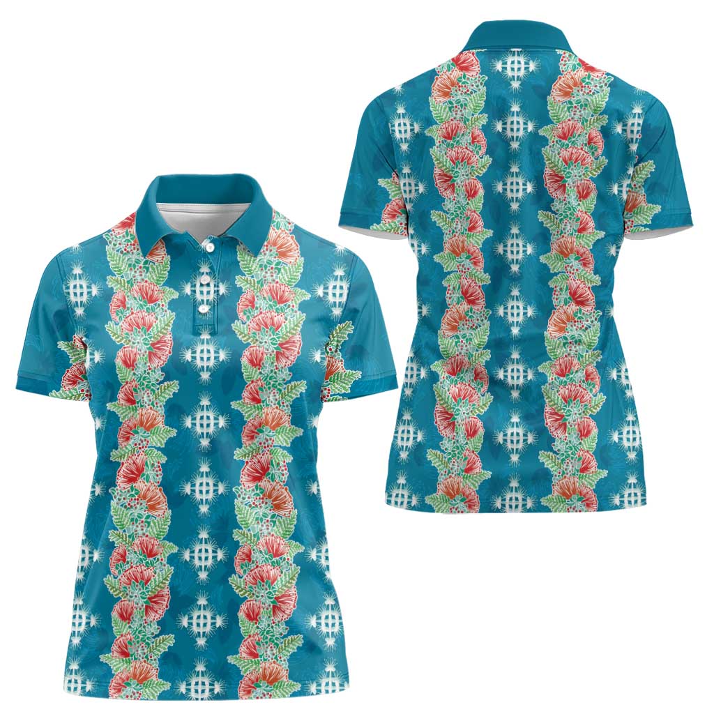 Hawaii Ohia Lehua Women Polo Shirt Tropical Vibes Teal