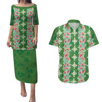 Hawaii Ohia Lehua Couples Matching Puletasi and Hawaiian Shirt Tropical Vibes Green