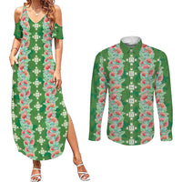 Hawaii Ohia Lehua Couples Matching Summer Maxi Dress and Long Sleeve Button Shirt Tropical Vibes Green LT05 Green - Polynesian Pride