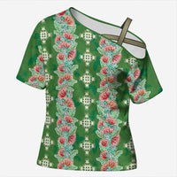 Hawaii Ohia Lehua Cross Shoulder Shirt Tropical Vibes Green