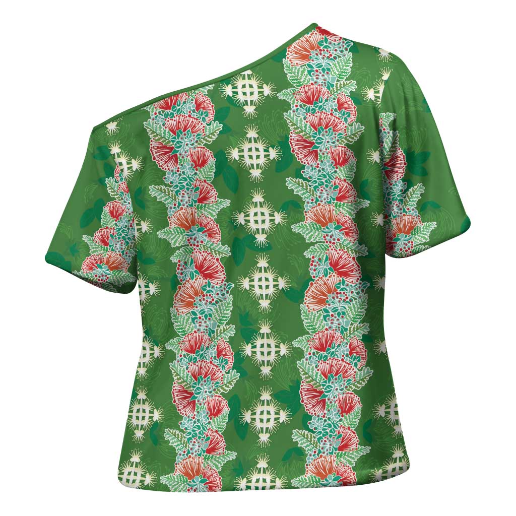Hawaii Ohia Lehua Cross Shoulder Shirt Tropical Vibes Green