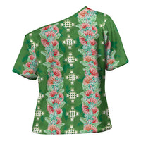 Hawaii Ohia Lehua Cross Shoulder Shirt Tropical Vibes Green