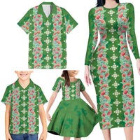Hawaii Ohia Lehua Family Matching Long Sleeve Bodycon Dress and Hawaiian Shirt Tropical Vibes Green LT05 - Polynesian Pride