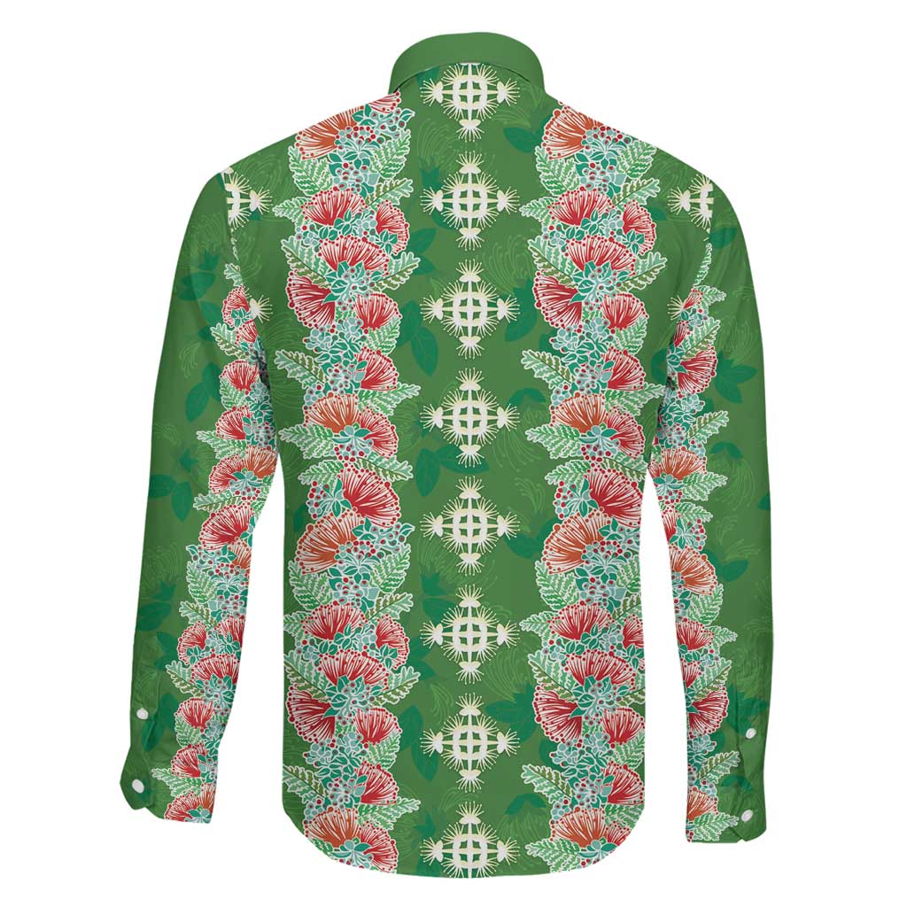 Hawaii Ohia Lehua Family Matching Long Sleeve Bodycon Dress and Hawaiian Shirt Tropical Vibes Green LT05 - Polynesian Pride