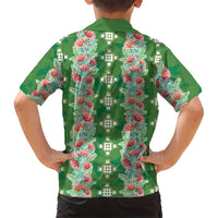 Hawaii Ohia Lehua Family Matching Off The Shoulder Long Sleeve Dress and Hawaiian Shirt Tropical Vibes Green LT05 - Polynesian Pride