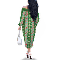 Hawaii Ohia Lehua Family Matching Off The Shoulder Long Sleeve Dress and Hawaiian Shirt Tropical Vibes Green LT05 - Polynesian Pride