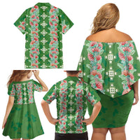 Hawaii Ohia Lehua Family Matching Off Shoulder Short Dress and Hawaiian Shirt Tropical Vibes Green LT05 - Polynesian Pride