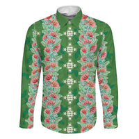 Hawaii Ohia Lehua Family Matching Tank Maxi Dress and Hawaiian Shirt Tropical Vibes Green LT05 Dad's Shirt - Long Sleeve Green - Polynesian Pride