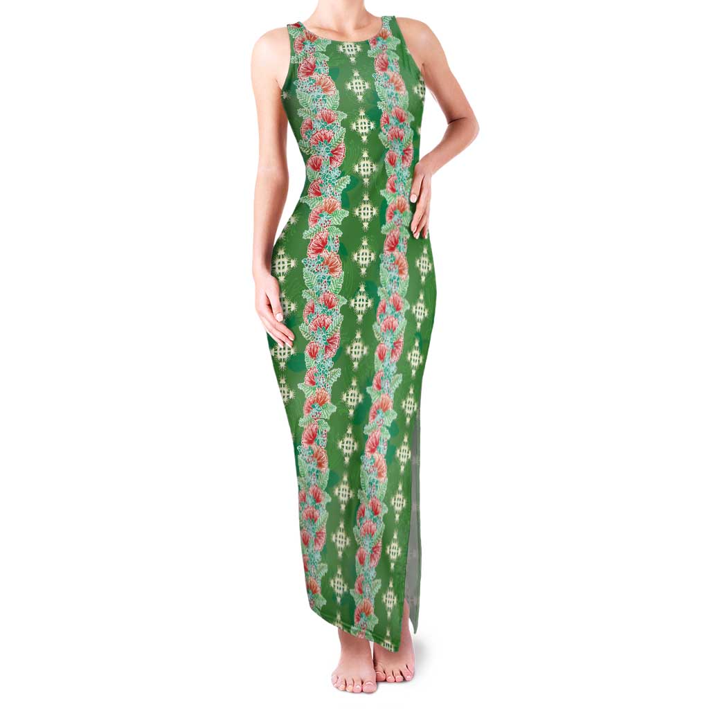 Hawaii Ohia Lehua Family Matching Tank Maxi Dress and Hawaiian Shirt Tropical Vibes Green LT05 Mom's Dress Green - Polynesian Pride