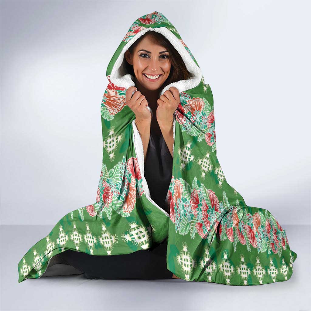 Hawaii Ohia Lehua Hooded Blanket Tropical Vibes Green