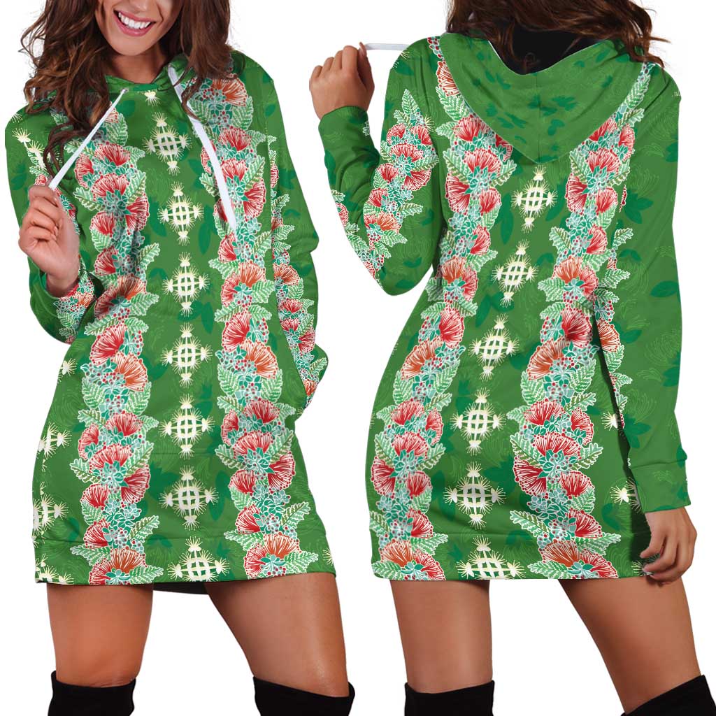 Hawaii Ohia Lehua Hoodie Dress Tropical Vibes Green