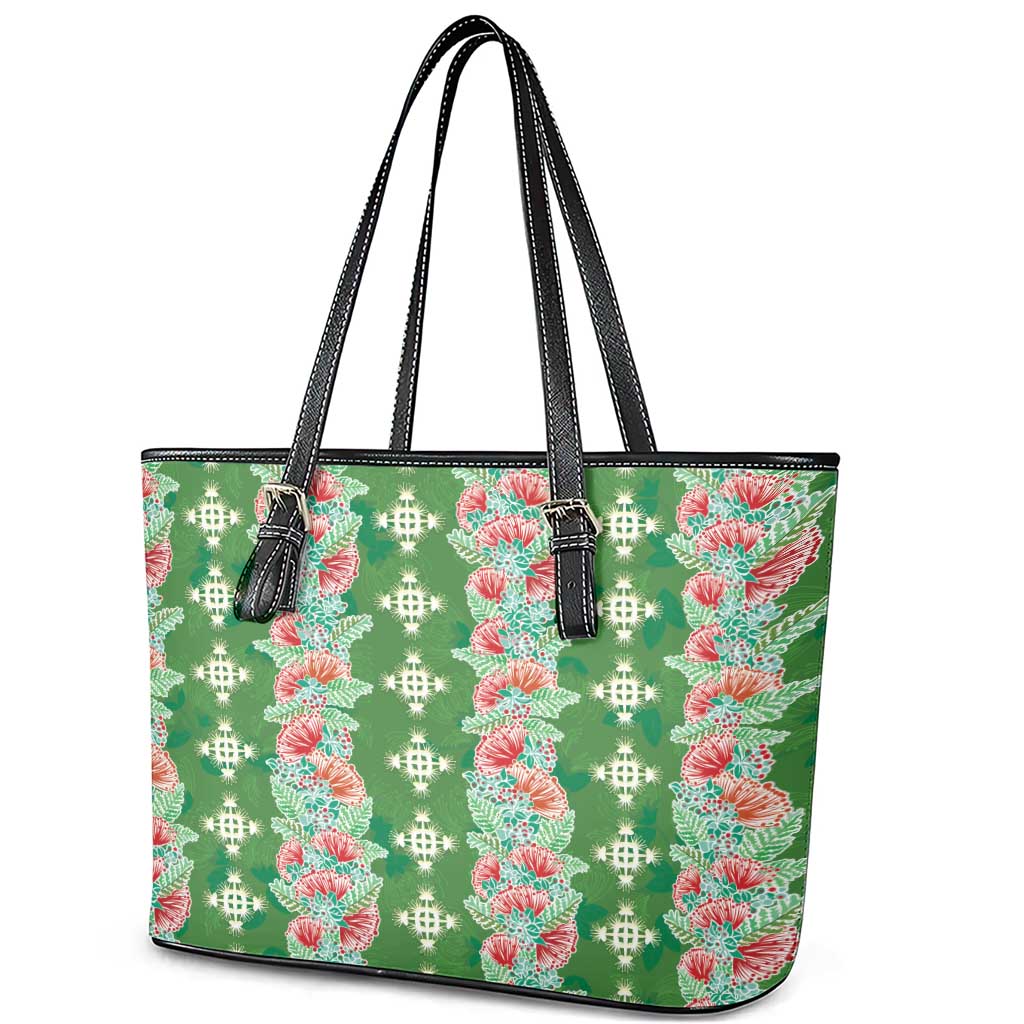 Hawaii Ohia Lehua Leather Tote Bag Tropical Vibes Green