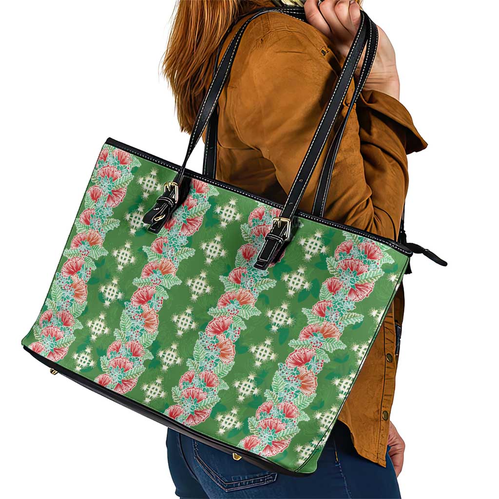 Hawaii Ohia Lehua Leather Tote Bag Tropical Vibes Green