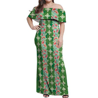 Hawaii Ohia Lehua Off Shoulder Maxi Dress Tropical Vibes Green