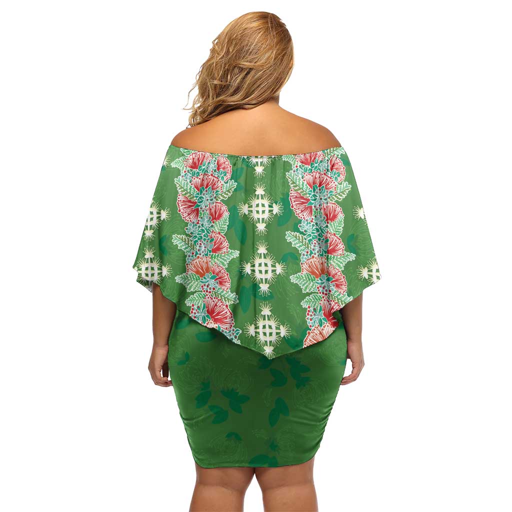 Hawaii Ohia Lehua Off Shoulder Short Dress Tropical Vibes Green