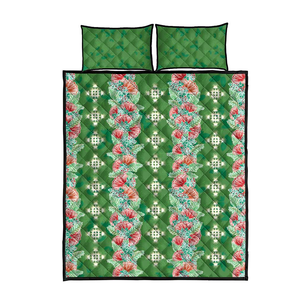 Hawaii Ohia Lehua Quilt Bed Set Tropical Vibes Green