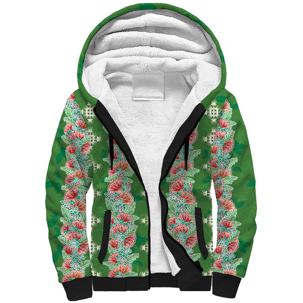 Hawaii Ohia Lehua Sherpa Hoodie Tropical Vibes Green