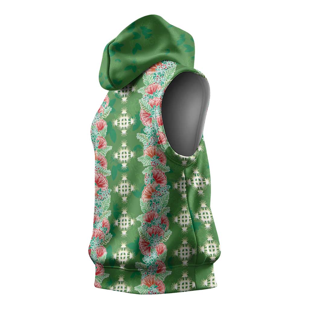 Hawaii Ohia Lehua Sleeveless Hoodie Tropical Vibes Green