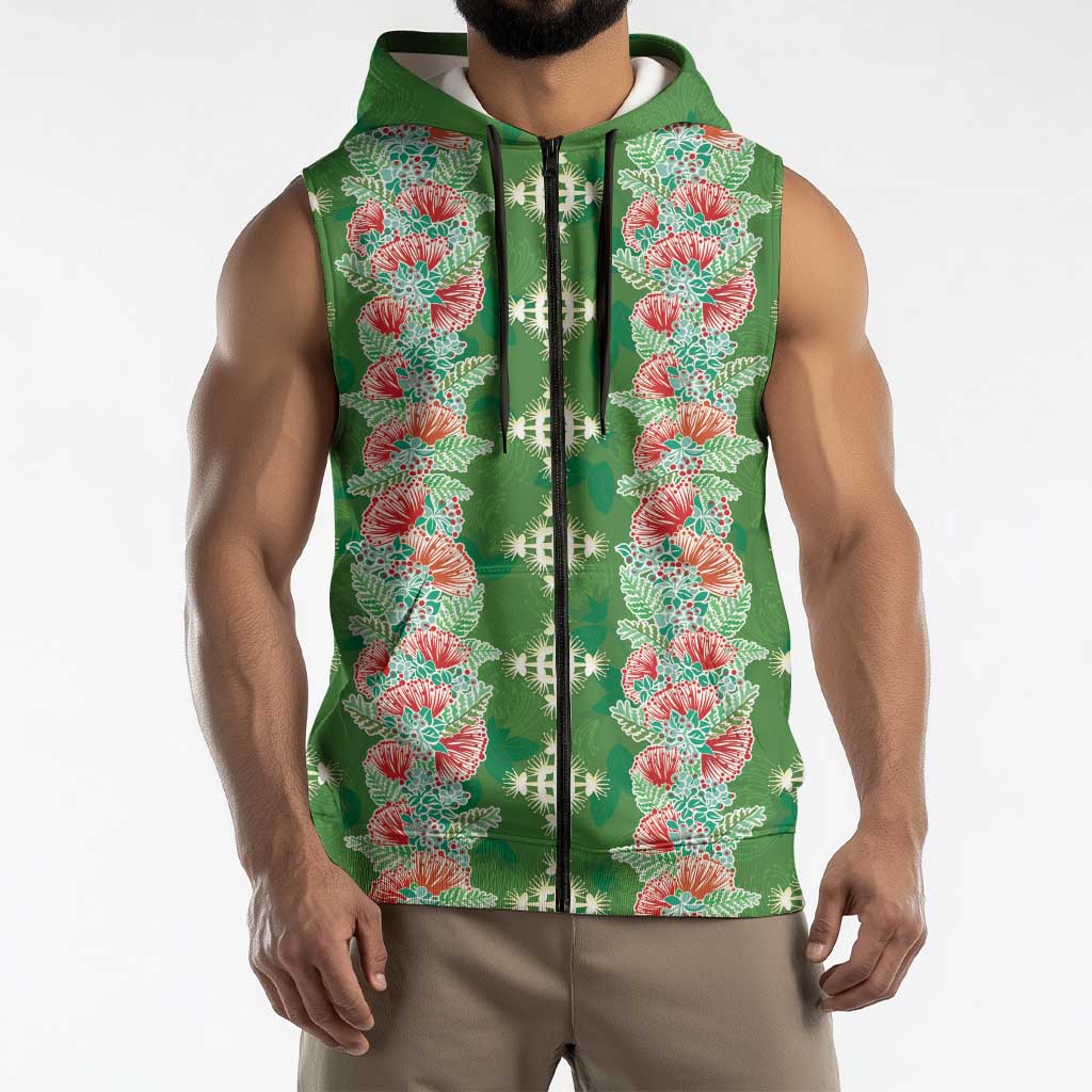 Hawaii Ohia Lehua Sleeveless Zip Hoodie Tropical Vibes Green