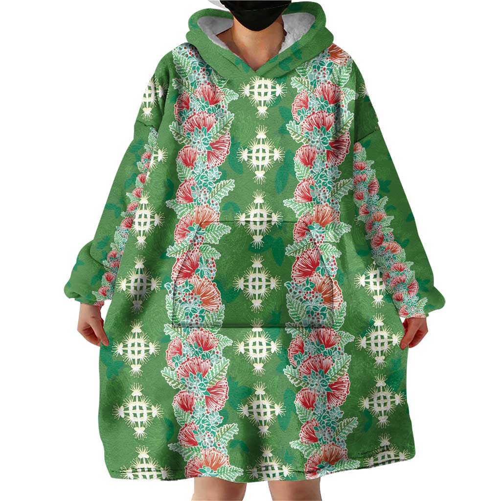 Hawaii Ohia Lehua Wearable Blanket Hoodie Tropical Vibes Green