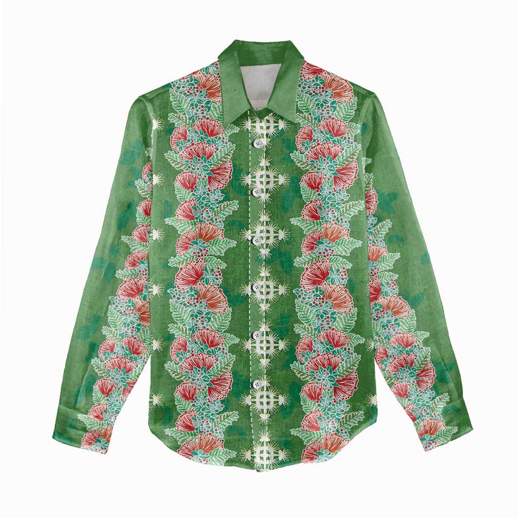 Hawaii Ohia Lehua Women Casual Shirt Tropical Vibes Green LT05 - Polynesian Pride