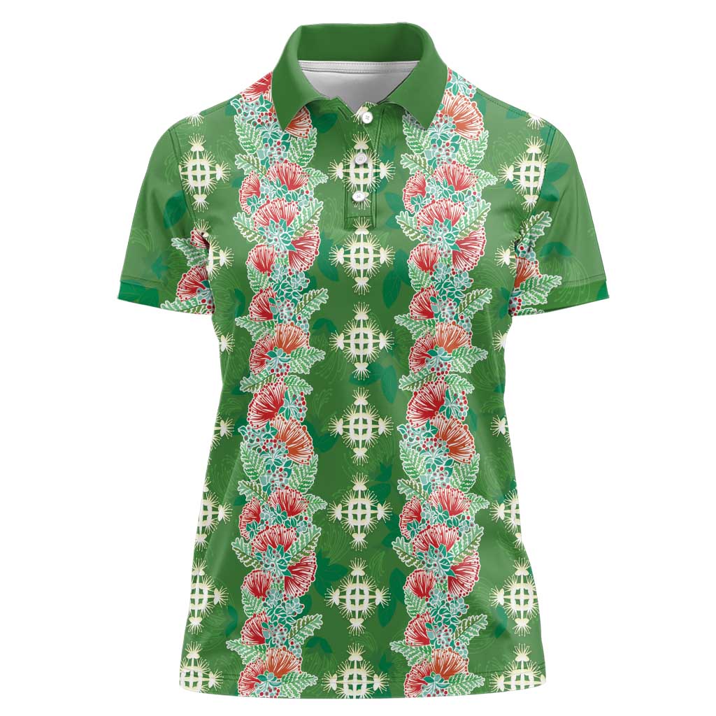 Hawaii Ohia Lehua Women Polo Shirt Tropical Vibes Green